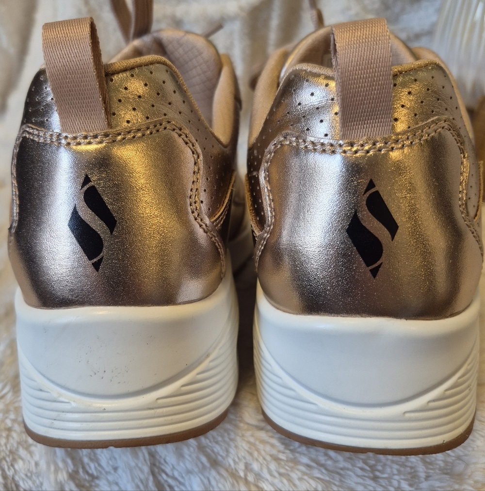 NEW Skechers Uno Metallixs Rose Gold Sneakers Lace Up Memory Foam Women's Sz 10 - Picture 9 of 14